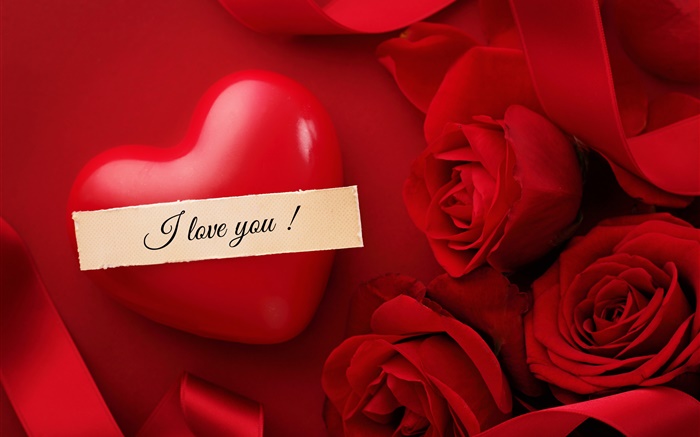 Dia dos Namorados, eu te amo, coração, vermelho flores rosa Papéis de Parede, imagem