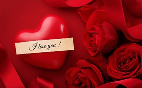 Dia dos Namorados, eu te amo, coração, vermelho flores rosa HD Papéis de Parede