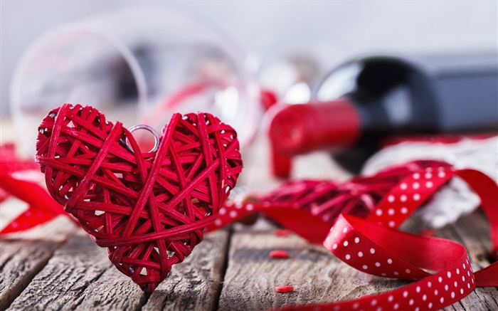 Dia dos Namorados, coração vermelho do amor, vinho, romântico Papéis de Parede, imagem