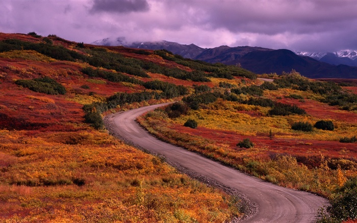 Outono, montanhas, estradas, grama, nuvens Papéis de Parede, imagem