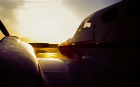 avião C3 Cessna ao pôr do sol, aeroporto HD Papéis de Parede