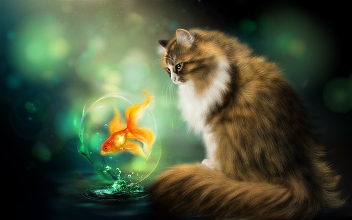 Gato e peixinho, o desenho da arte Papéis de Parede, imagem