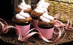 Cupcakes, chocolate, creme, alimento doce HD Papéis de Parede