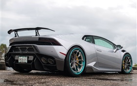 Lamborghini Huracan supercar cinza na chuva HD Papéis de Parede