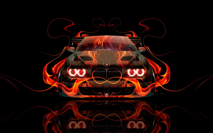 laranja BMW fogo, Opinião dianteira do carro, design criativo Papéis de Parede, imagem