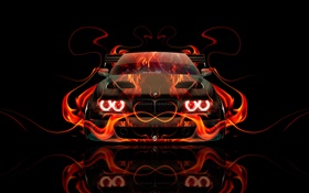 laranja BMW fogo, Opinião dianteira do carro, design criativo HD Papéis de Parede