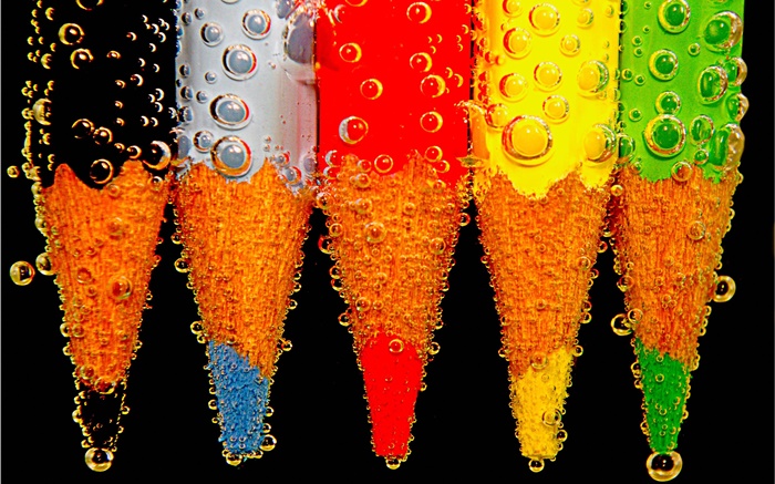 lápis colorido, gotas de água Papéis de Parede, imagem