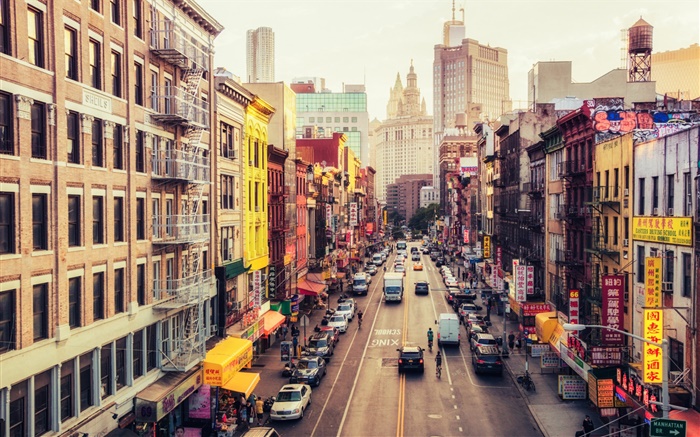 Manhattan, Estados Unidos, Nova Iorque, East Broadway, Chinatown, rua, carros Papéis de Parede, imagem