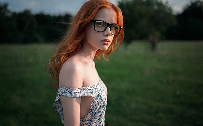 Menina vermelha do cabelo, óculos Papéis de Parede, imagem