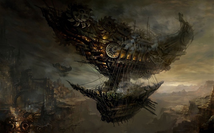 Steampunk, navio voador, imagens de arte Papéis de Parede, imagem