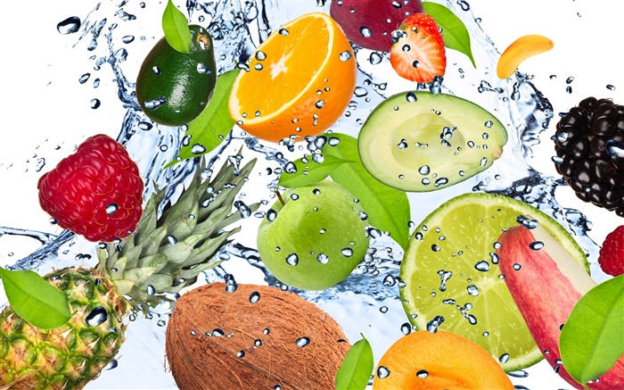 Diferentes tipos de frutas na água Papéis de Parede, imagem