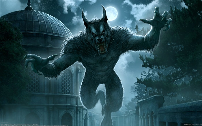 Lua cheia, homem-lobo, arte da fantasia Papéis de Parede, imagem