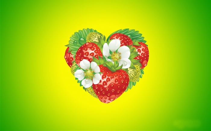 Amor coração, flores, morango, design criativo Papéis de Parede, imagem