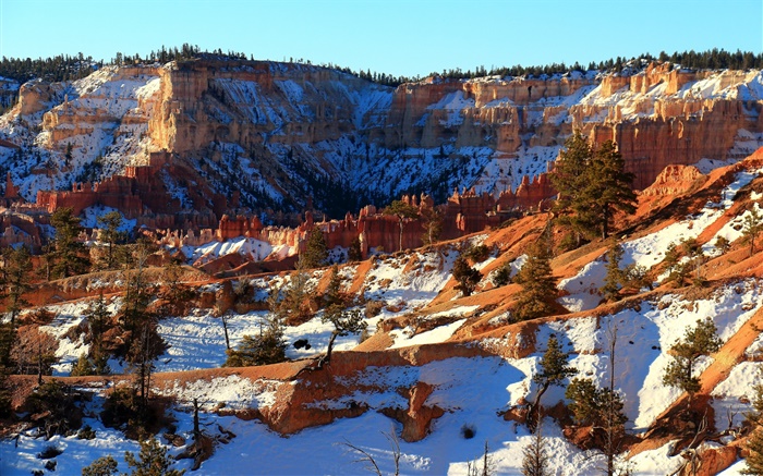 Paisagem da natureza do inverno, neve, rochas vermelhas Papéis de Parede, imagem