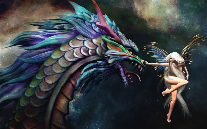 Menina do dragão da borboleta e dragão Papéis de Parede, imagem