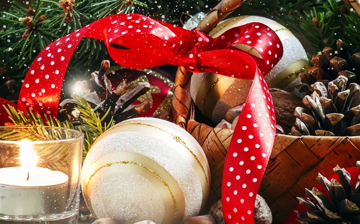 Natal, cesta, vela, decoração, nozes, bolas Papéis de Parede, imagem