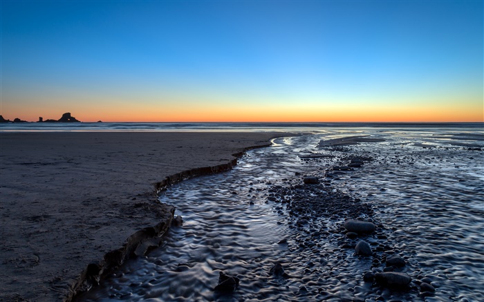 Indian Beach, crepúsculo, mar, Oregon, EUA Papéis de Parede, imagem
