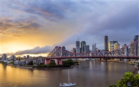 Queensland, Chinatown, Austrália, Rio, ponte, alvorada, edifícios HD Papéis de Parede