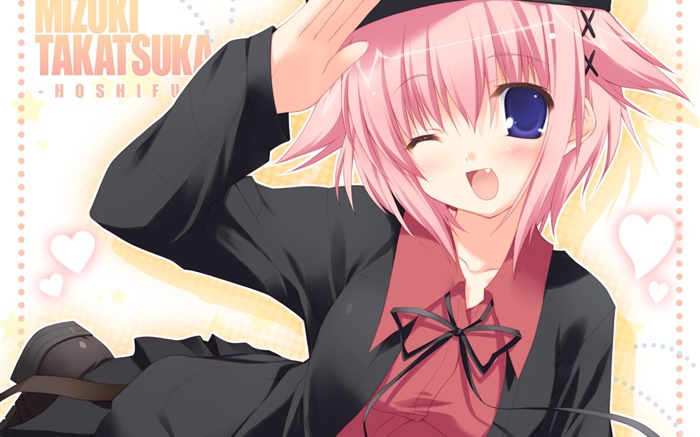 Menina cor-de-rosa do anime do cabelo, sorriso Papéis de Parede, imagem