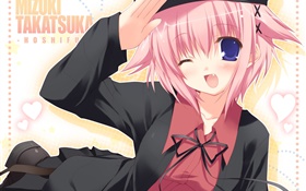 Menina cor-de-rosa do anime do cabelo, sorriso HD Papéis de Parede