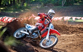 Motocicleta Honda, corrida, cavaleiro vestido vermelho HD Papéis de Parede