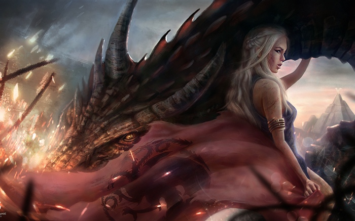 Jogo de tronos, Emilia Clarke, dragão, imagem de arte Papéis de Parede, imagem