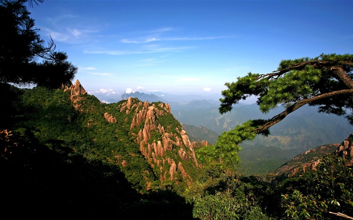 Montanhas, árvores, céu, paisagem natural Papéis de Parede, imagem