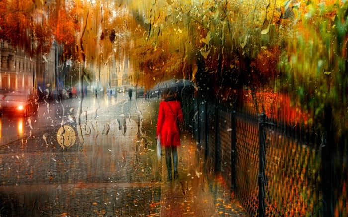 Chuva, cidade, pessoas, água, guarda-chuva Papéis de Parede, imagem