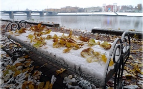 Inverno, banco, rio, neve HD Papéis de Parede