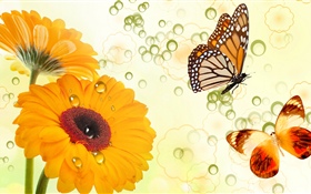 Flores amarelas e borboletas, design criativo
