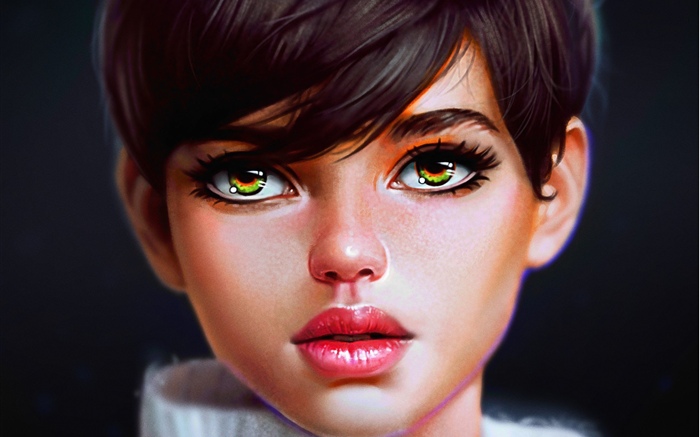 Fantasia menina, olhos verdes, fundo preto Papéis de Parede, imagem
