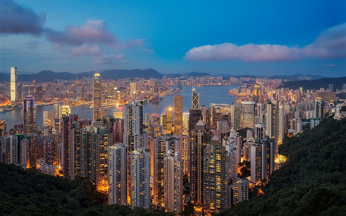 Hong Kong, noite, arranha-céus, luzes Papéis de Parede, imagem