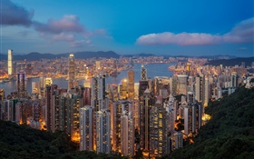 Hong Kong, noite, arranha-céus, luzes HD Papéis de Parede