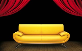 Interior, sofá, cortina HD Papéis de Parede