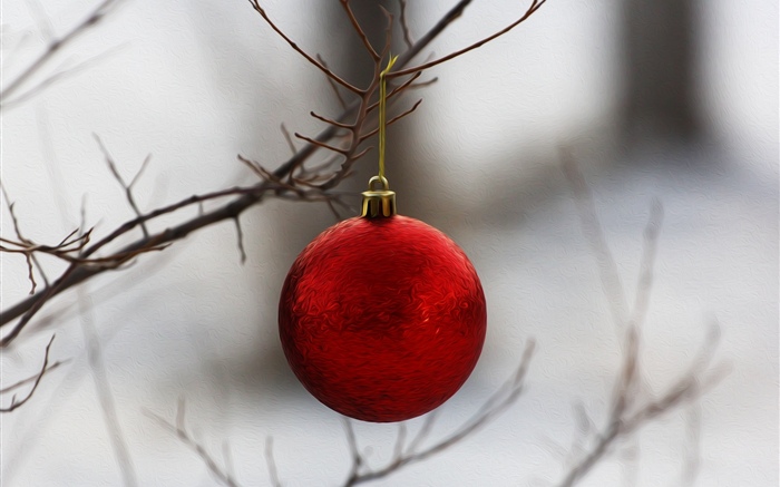 Bola vermelha de Natal, galhos Papéis de Parede, imagem