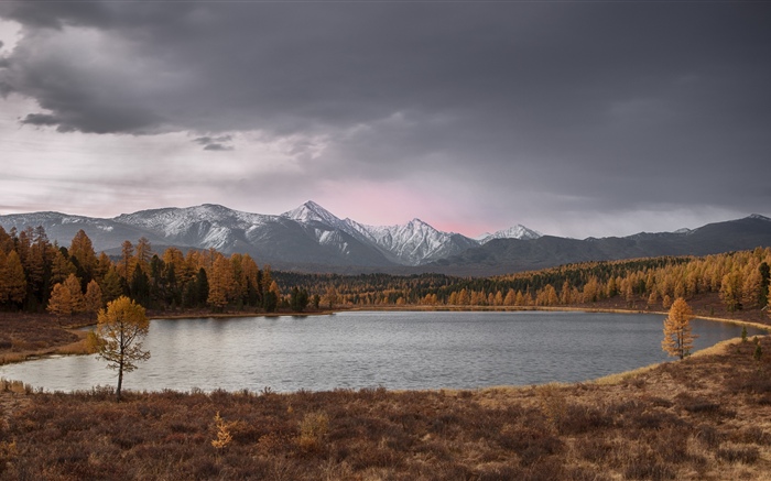 Altay, lago, árvores, montanhas, outono Papéis de Parede, imagem