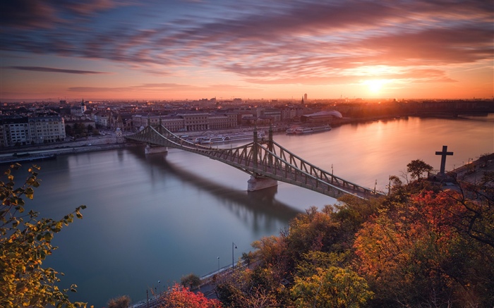 Budapeste, Hungria, rio, ponte, pôr do sol Papéis de Parede, imagem