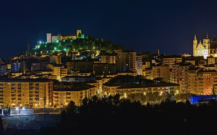 Espanha, aragon, luzes, noturna, cidade, edifícios Papéis de Parede, imagem
