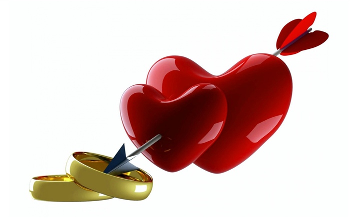 Dois corações de amor vermelho, seta, anéis Papéis de Parede, imagem