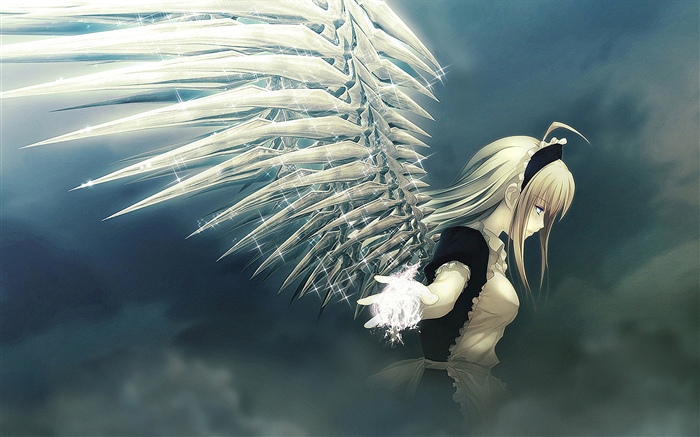 Anime menina, anjo, asas, brilhar Papéis de Parede, imagem