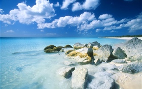 Bahamas, praia, mar, pedras HD Papéis de Parede