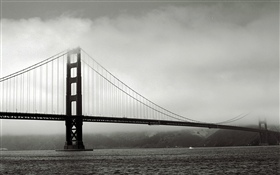 Ponte, Rio, retrato preto e branco HD Papéis de Parede