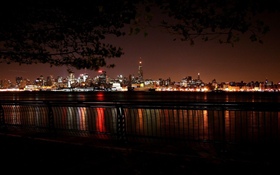 Noite da cidade, luzes, rio HD Papéis de Parede