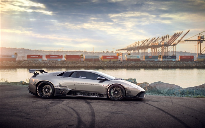 Vista lateral de supercarro prata Lamborghini Papéis de Parede, imagem