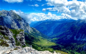 Montanhas, vale, paisagem bonita da natureza HD Papéis de Parede