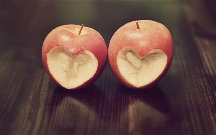 Duas maçãs, amor coração Papéis de Parede, imagem