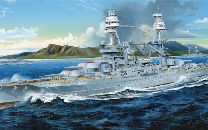 Battleship, mar, pintura Papéis de Parede, imagem