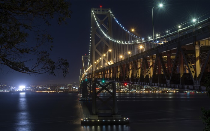 Califórnia, São Francisco, ponte, luzes, rio, noite Papéis de Parede, imagem