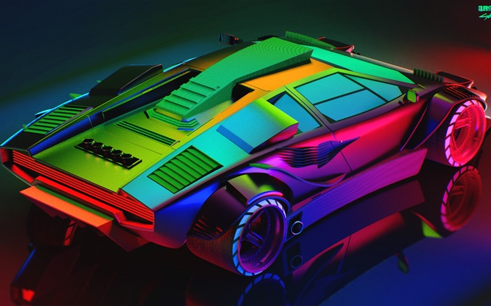 Lamborghini, neon, design colorido Papéis de Parede, imagem