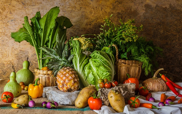 Legumes, abacaxi, batata, tomate, abóbora Papéis de Parede, imagem